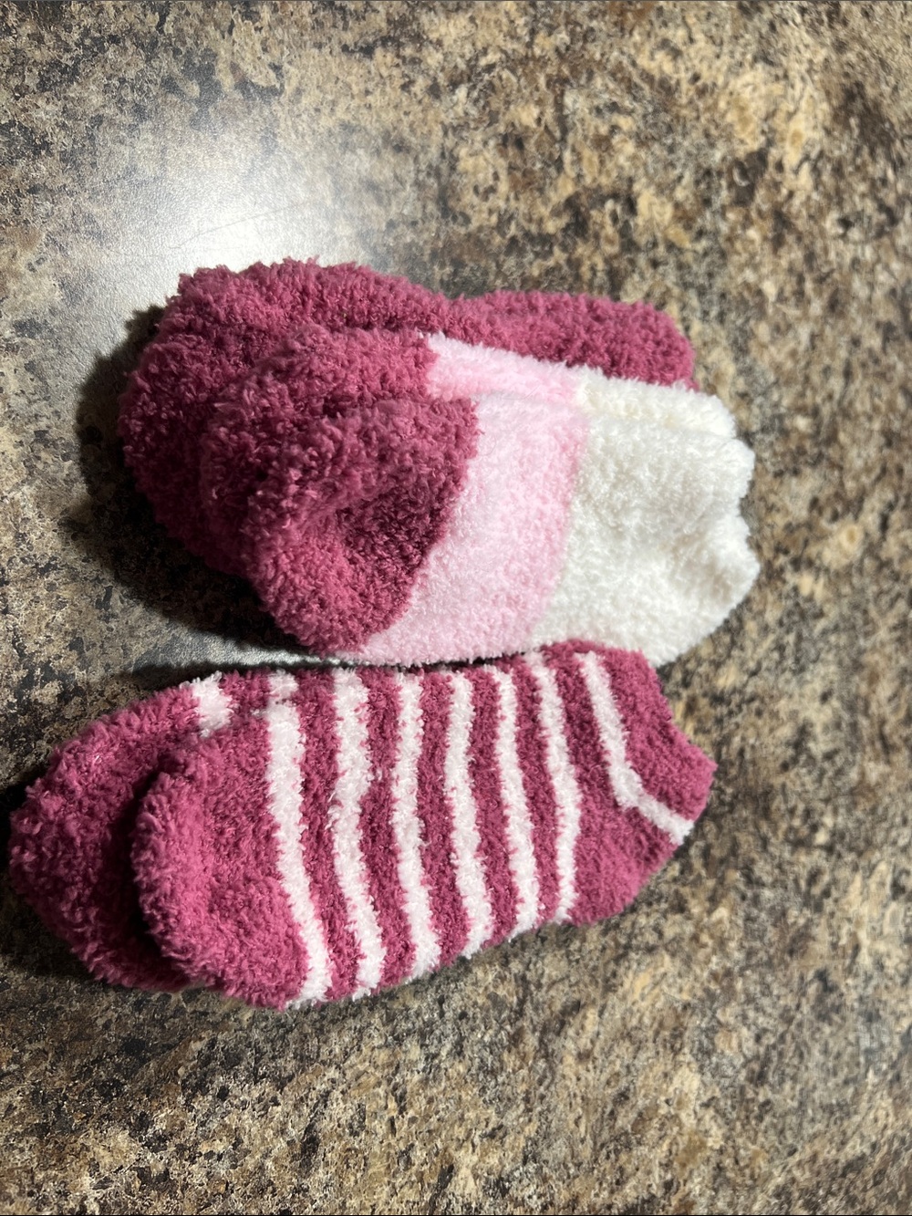 Cozy Fuzzy Maroon and White No-Show Socks (3 pair)